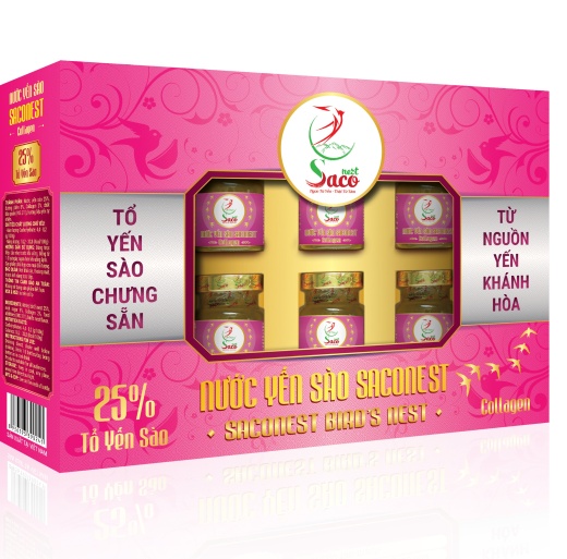 Nước Yến Sào Cao Cấp Saconest Collagen 25% Yến Sào - Hộp 6 lọ , Lọ 70ml