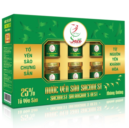 Nước Yến Sào Cao Cấp Saconest Không Đường 25% Yến Sào - Hộp 6 lọ, Lọ 70ml