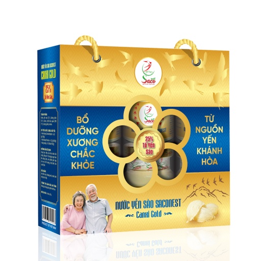 Nước Yến Sào Cao Cấp Saconest Canxi Gold 25% Yến Sào - Hộp 6 lọ , Lọ 70ml